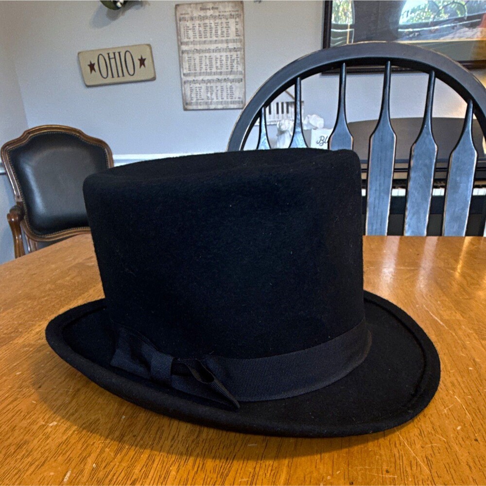Free Authority Black 100% Wool Top Hat OSFM Steampunk Victorian Costume